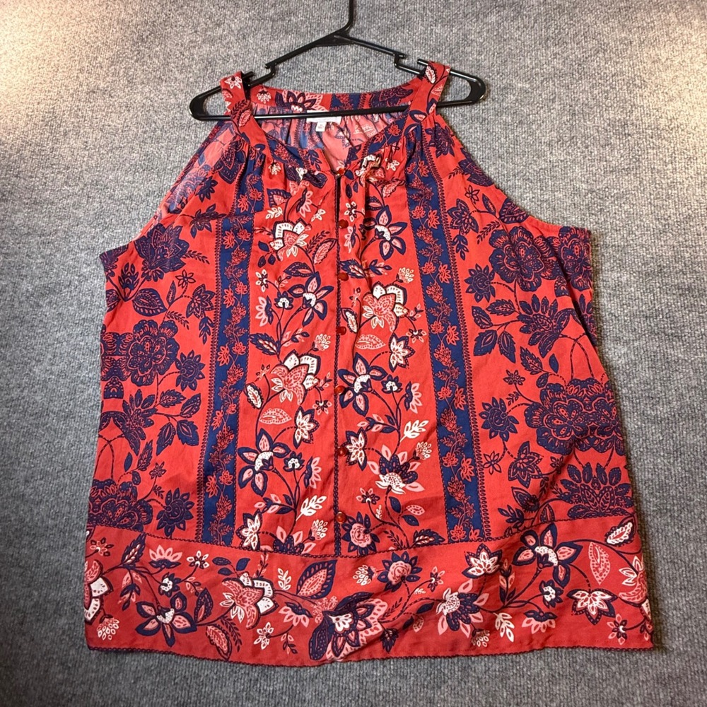 Molly & Isadora Womens 3X Red Blue Floral Boho Halter Button Front Blouse
